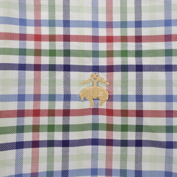 Brooks Brothers Tattersall Check Button Down Shirt Multicolor Mens Medium Flaw - Picture 3 of 9